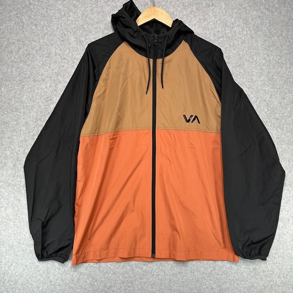 RVCA Ryder Colorblock Windbreaker Jacket Black Tan Orange Hooded Mens Small NWT - Picture 2 of 10